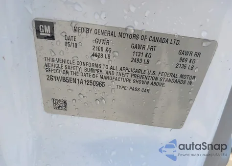 2010 Chevrolet Impala Lt из США, поврежденный, VIN 2G1WB5EN1A1250965